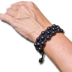 Schungit-Armband "Shambala" mit runden Perlen, 3-reihig