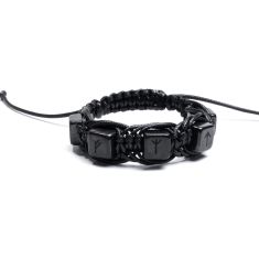 “Taika” Shungite Bracelet made of classic Shungite with five incorporated runes, square polished Shungite beads and a black wax cord.