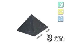 Pyramide en shungite de 3 cm avec surface mate et symboles pour l’énergie, l’équilibre et l’aménagement conscient de l’espace