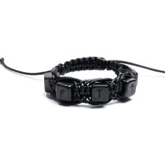 “Taika” Shungite Bracelet made of classic Shungite with five incorporated runes, square polished Shungite beads and a black wax cord.