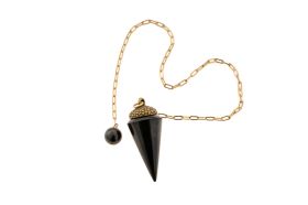 Edles Schungit-Pendel „Bronze-Velanídi“ mit Schungit-Perle an der Kette. Handgefertigter Naturstein aus Karelien – ideal für Schungit kaufen & spirituelle Anwendungen.