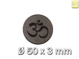 Schungit Scheibe für WLAN-Geräte, rund, Durchmesser 50 mm, mit "Om" Symbol