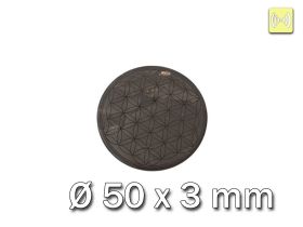 Schungit Scheibe für WLAN-Geräte, rund, Durchmesser 50 mm, mit Symbol "Blume des Lebens"