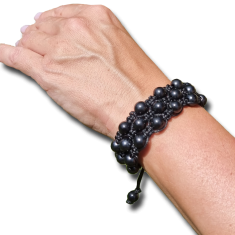 Schungit-Armband "Shambala" mit runden Perlen, 3-reihig
