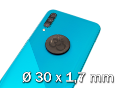 Schutzplättchen für Smartphone, rund, Durchmesser 30 mm, mit "Om" Symbol.