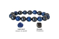 Bracelet avec perles bleues et noires, envoyer.