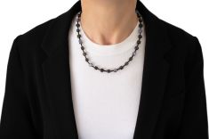 Schutz-Halskette Unikat 4021 /  Schungit mit Muschelwürfel
