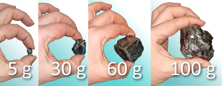 Die optimale Größe von Edel-Schungit-Steinen finden